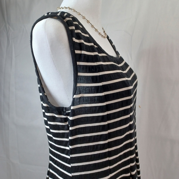 Max Studio Ivory Black Stripe Fit Flare Sleeveless Dress L - Picture 9 of 11